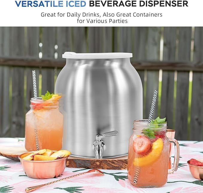 10L Stainless Steel Water Dispenser, Countertop Water Dispenser for 11L-18L Bottle, Water Crock Beverage Dispenser with Stainless Steel Spigot & Lid for Parties Lemonade, Home Water (Silver)