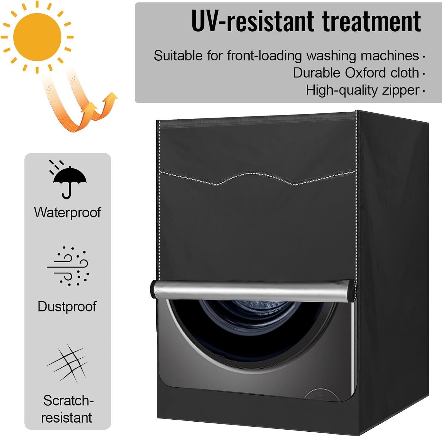 2 Pack Black Washer and Dryer Covers Fit for Most 7.5-12 kg Front-loading Machine, Waterproof and Dust Proof Washing Machine Cover/Dryer Cover, W27”x D33”x H39”