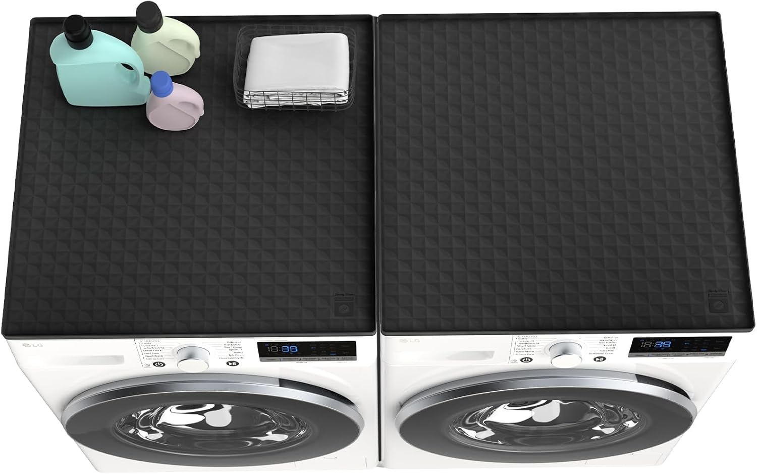 2 PCS Washer and Dryer Covers for the Top, 25.6''x 23.6'' Silicone Dryer Top Protector Mat Non-slip Waterproof Washing Machine Cover Protector Top Load for Laundry & Kitchen (Black)