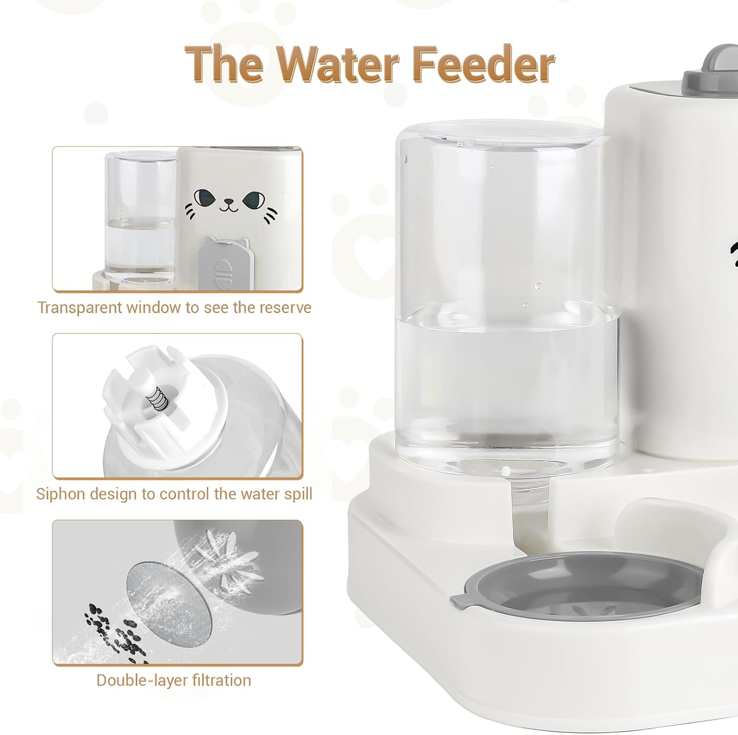 2-in-1 Gravity Pet Feeder & Water Dispenser for Cats Dogs - Large Capacity Cat Food Station with Water Bowl, Travel-Friendly (Gray)