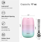 17 oz Insulated Lunch Containers Hot Food Jar, Wide Mouth Soup Thermo for Hot Food Kids Adults, Vacuum Stainless Steel Thermo Lunch Box With Handle Folding Spoon for School, Office (Blue-Pink)