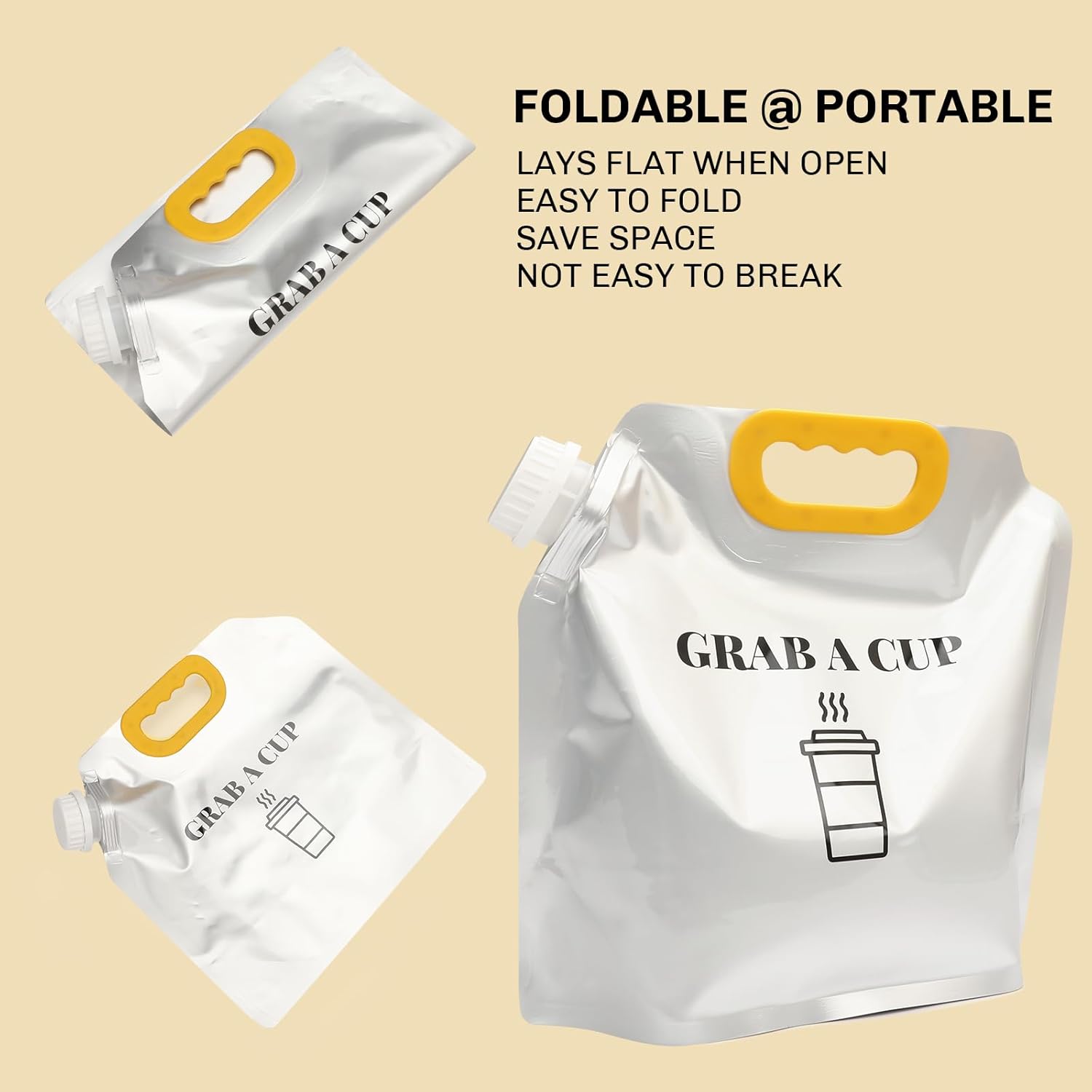 10 Pack Disposable Coffee Dispensers with Handle Coffee Box Cold Hot Beverage Dispenser COFFEE Carrier with Handle Take Out Camping Water Storage Containers Water Bag for Hiking (88oz) (Yellow)