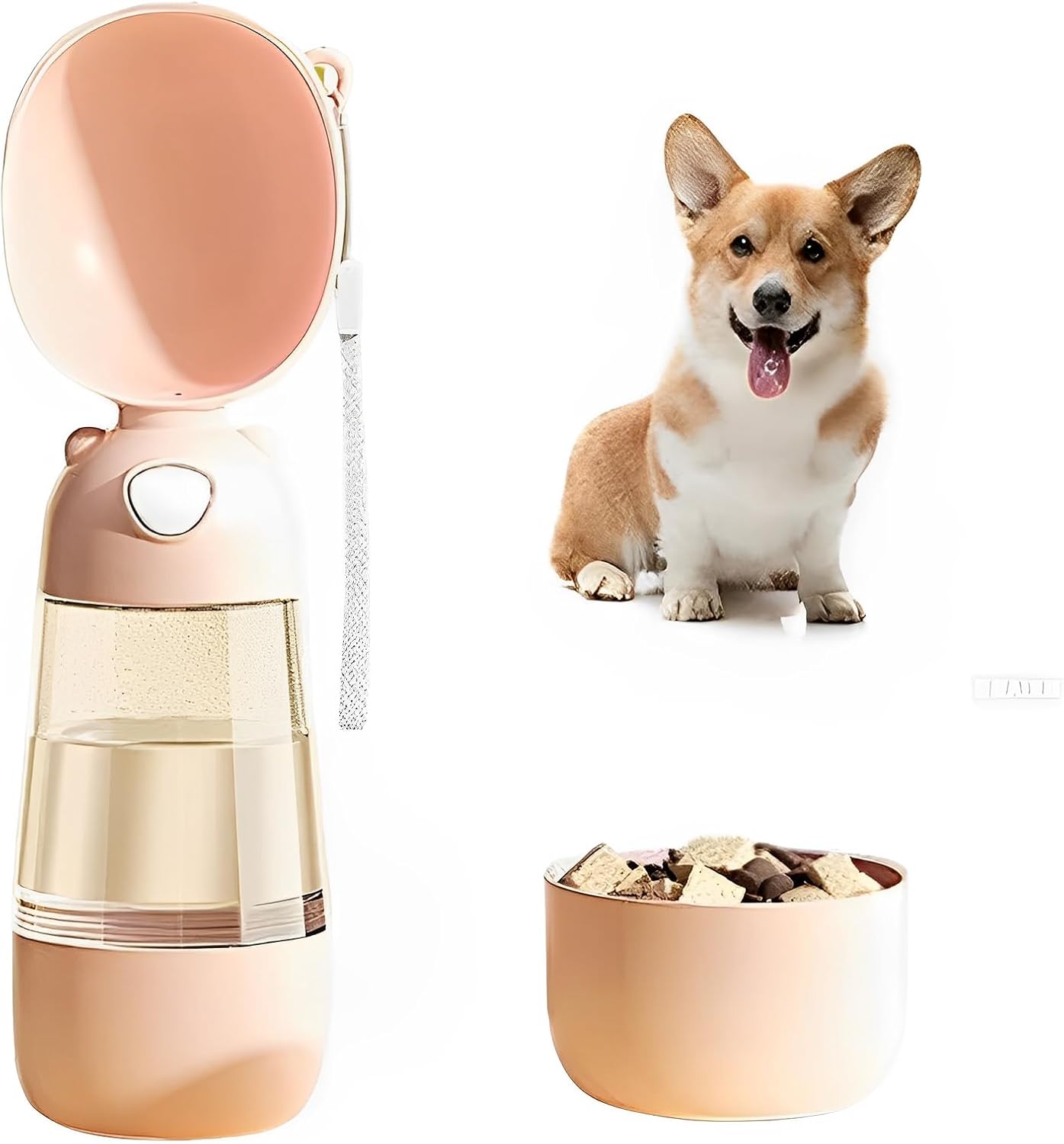 2 in 1 Dog Water Bottle with Food Container, Portable Dogs Water Dispenser, Outdoor Drink Bottles for Puppy, Cat, Pet, Essential Items for Travel, Walking, Hiking, Pet Accessories (Yellow)