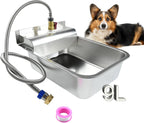 11L Automatic Dog Water Dispenser, 304 Stainless Steel with Water Valve Switcher and 3/4'' Brass Adapter, with Drain Hole for Dog, Cat, Alpaca, Chickens, Livestock