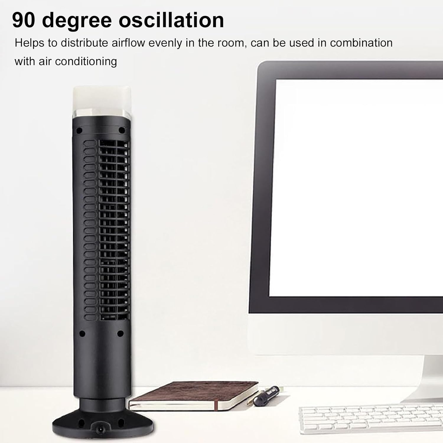 13 Bladeless Tower Fan, 90° Oscillating Fans for Indoors with 3 Speeds, LED Light, Portable USB Standing Fan for Bedroom Home, Office, Mini Size, 34dB Quiet Cooling, Easy to