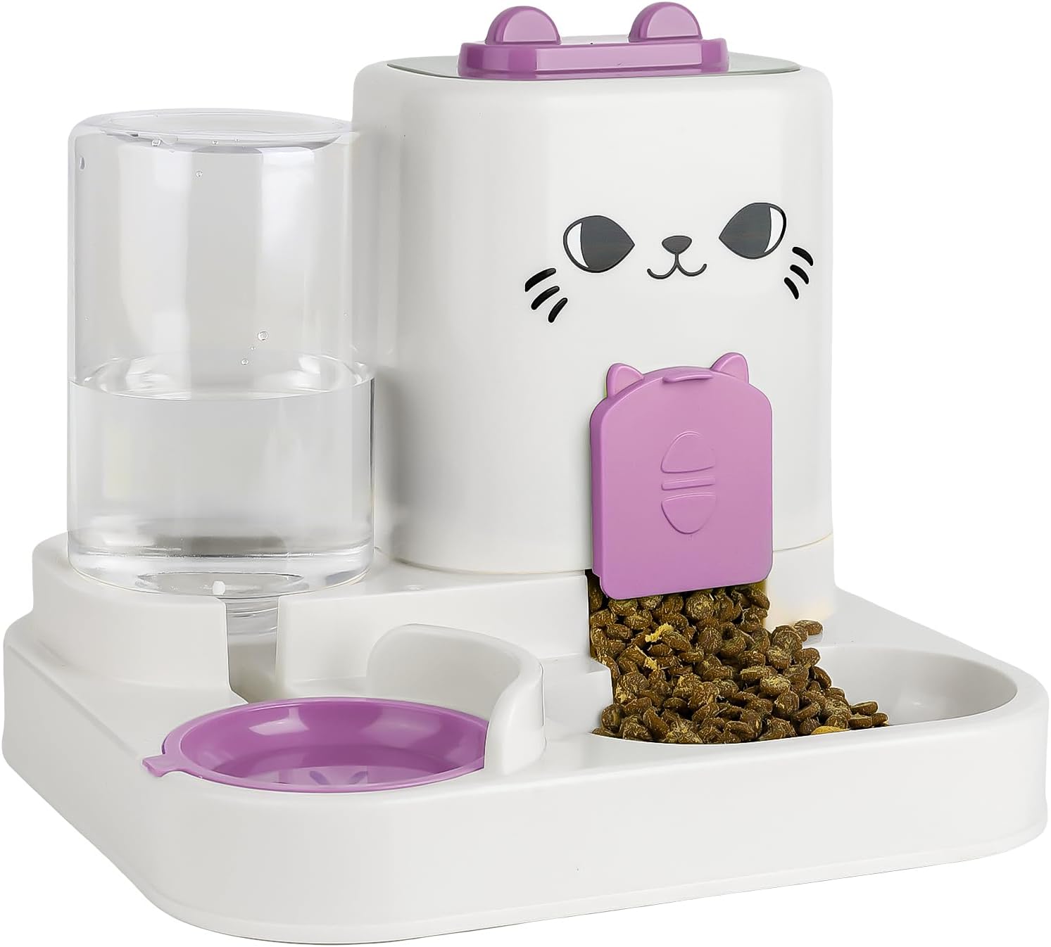 2-in-1 Gravity Pet Feeder & Water Dispenser for Cats Dogs - Large Capacity Cat Food Station with Water Bowl, Travel-Friendly (Gray)