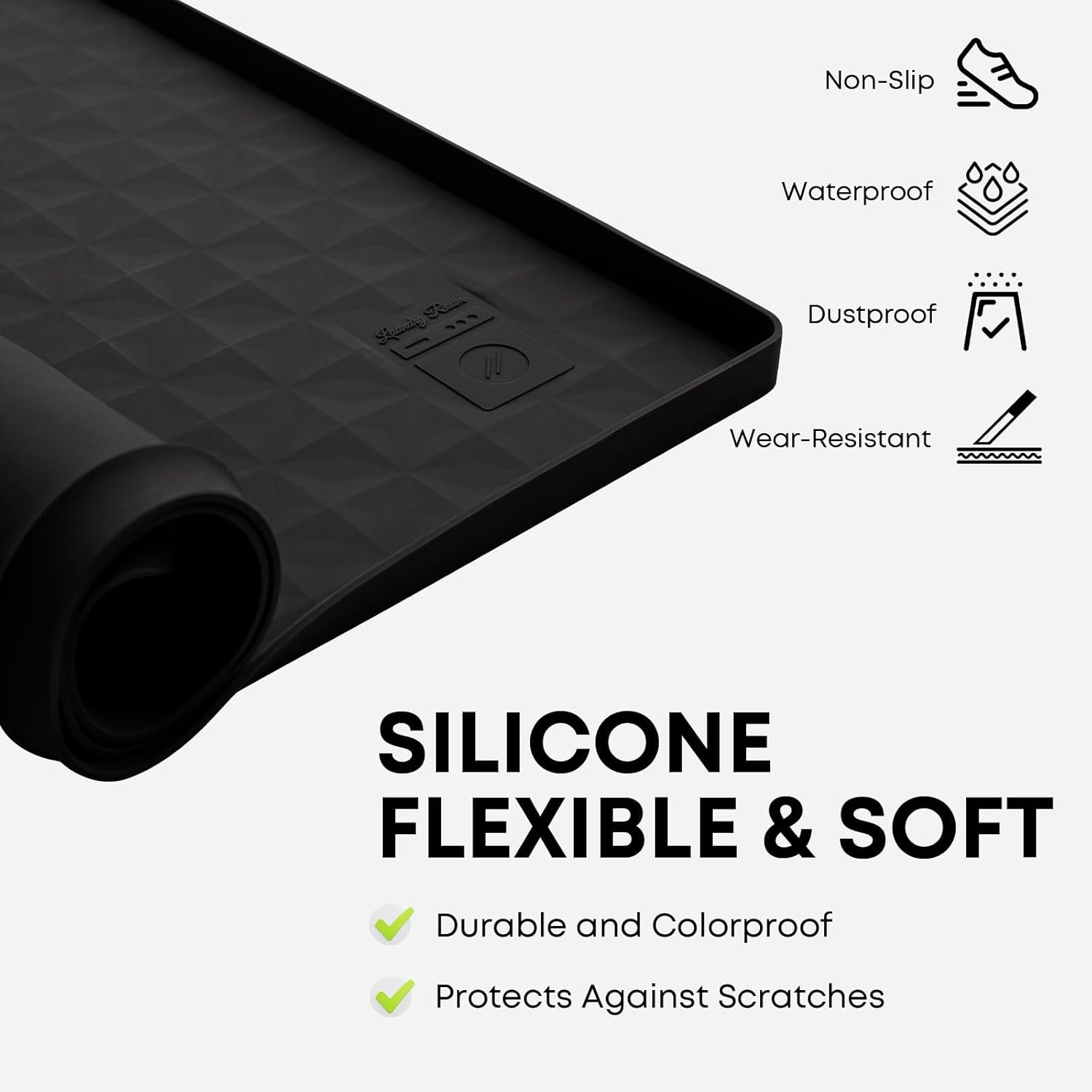 2 PCS Washer and Dryer Covers for the Top, 25.6''x 23.6'' Silicone Dryer Top Protector Mat Non-slip Waterproof Washing Machine Cover Protector Top Load for Laundry & Kitchen (Black)