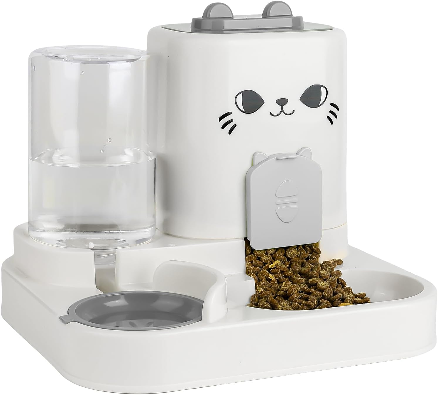 2-in-1 Gravity Pet Feeder & Water Dispenser for Cats Dogs - Large Capacity Cat Food Station with Water Bowl, Travel-Friendly (Gray)