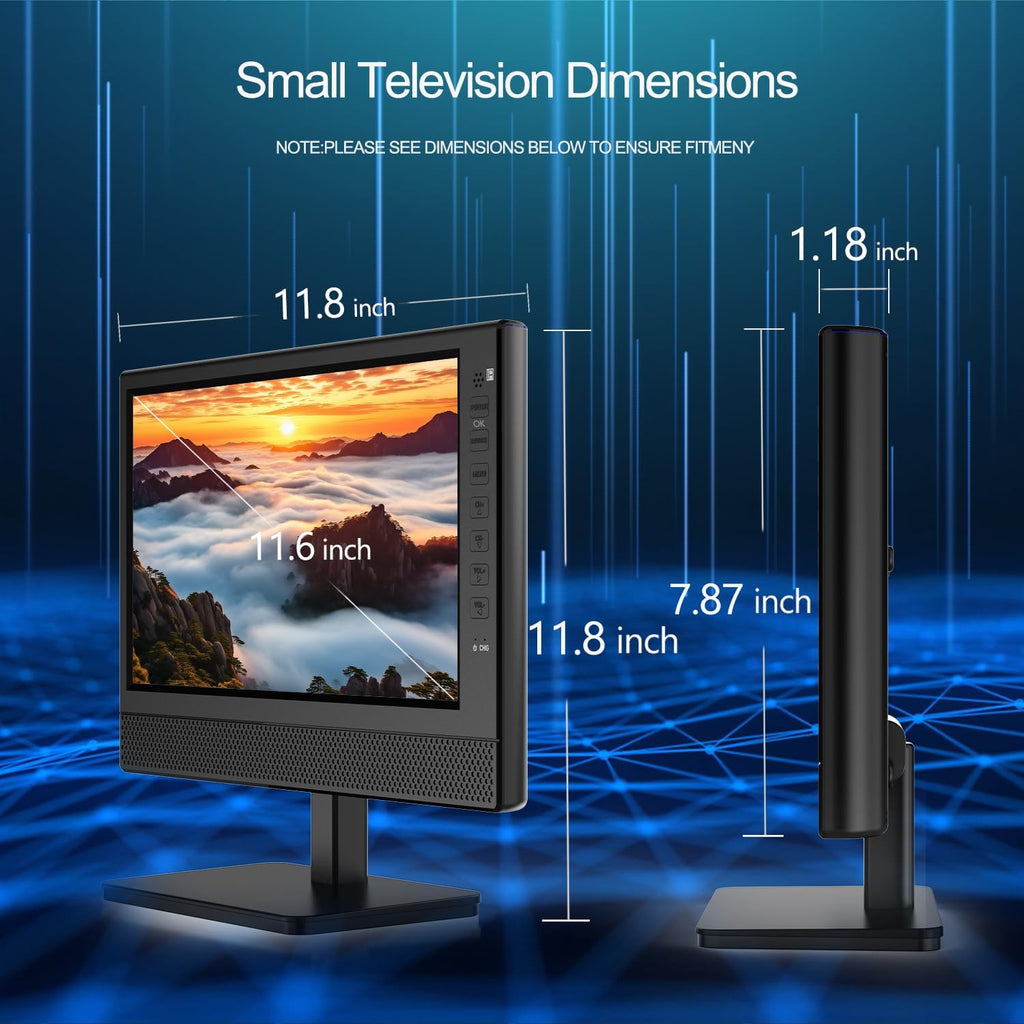 12”Portable Flat Screen TV,Small TV with Digital Tuner-HDMI-USB-Headphone Jack-AC/DC-12V Input-Use Kitchen-Caravan and Monitor