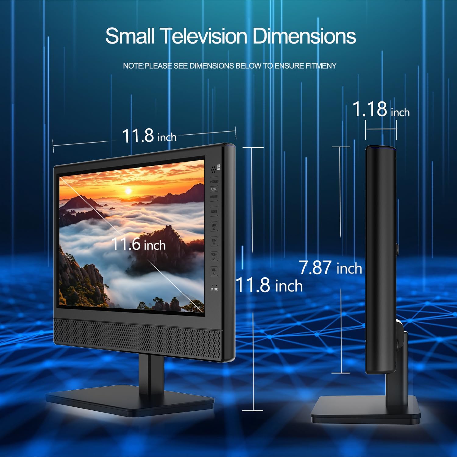 12”Portable Flat Screen TV,Small TV with Digital Tuner-HDMI-USB-Headphone Jack-AC/DC-12V Input-Use Kitchen-Caravan and Monitor