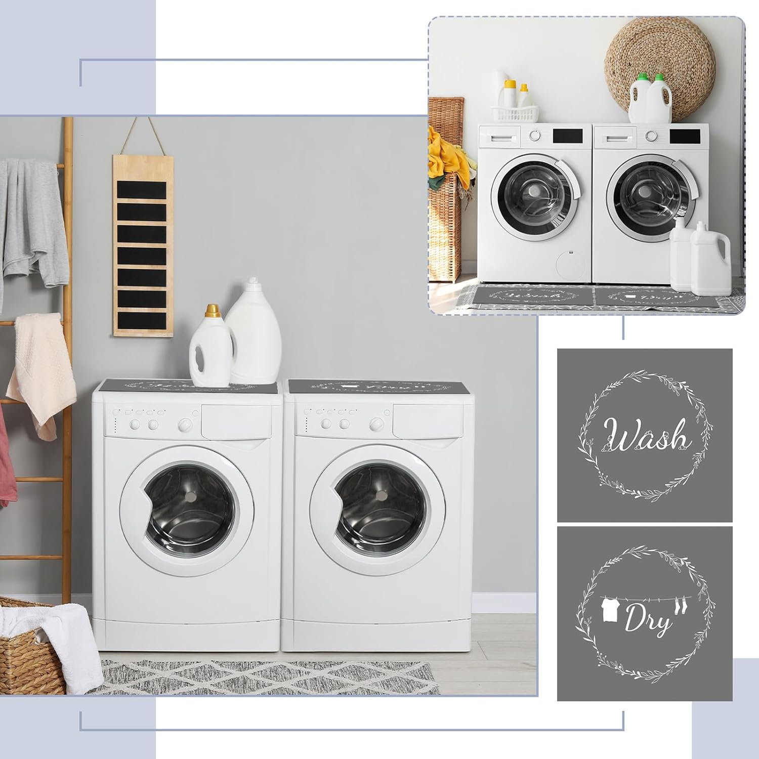 2 Pcs Washer and Dryer Covers Top Protector Mat Topper Non Slip Washing Machine Cover Dust Proof Quick Drying Protective Dust Cover Pad for Laundry Room Kitchen(26.5 x 26.5 Inch,Wreath)