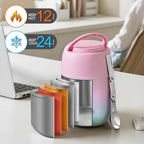 17 oz Insulated Lunch Containers Hot Food Jar, Wide Mouth Soup Thermo for Hot Food Kids Adults, Vacuum Stainless Steel Thermo Lunch Box With Handle Folding Spoon for School, Office (Blue-Pink)