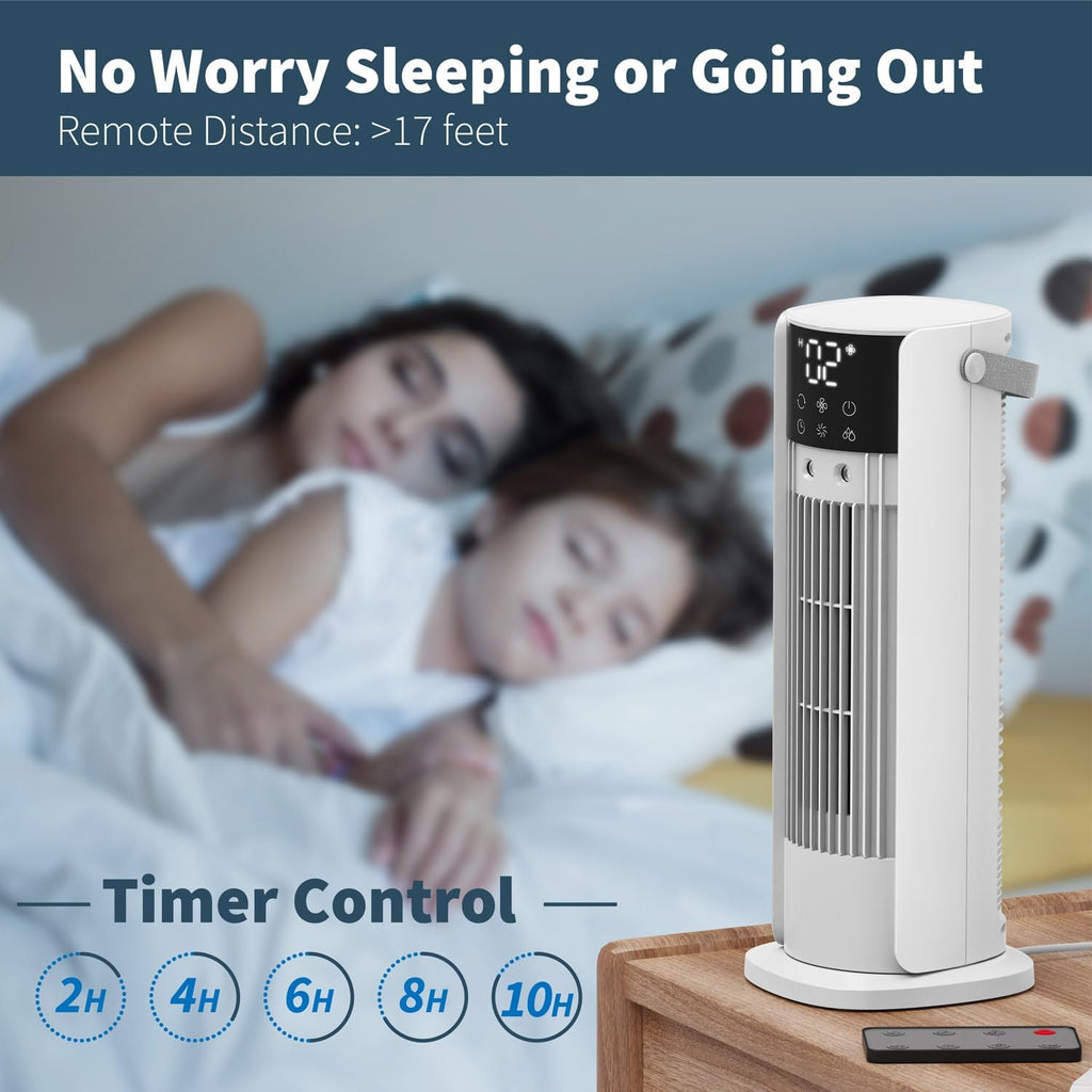 16'' Misting Tower Fan, 700ml Tank, 90° Oscillating Fan w/Remote, Bladeless Desk Fan, 4 Speeds, Timer, Cooling Fan for Bedroom, Desk, Table, Office, Room
