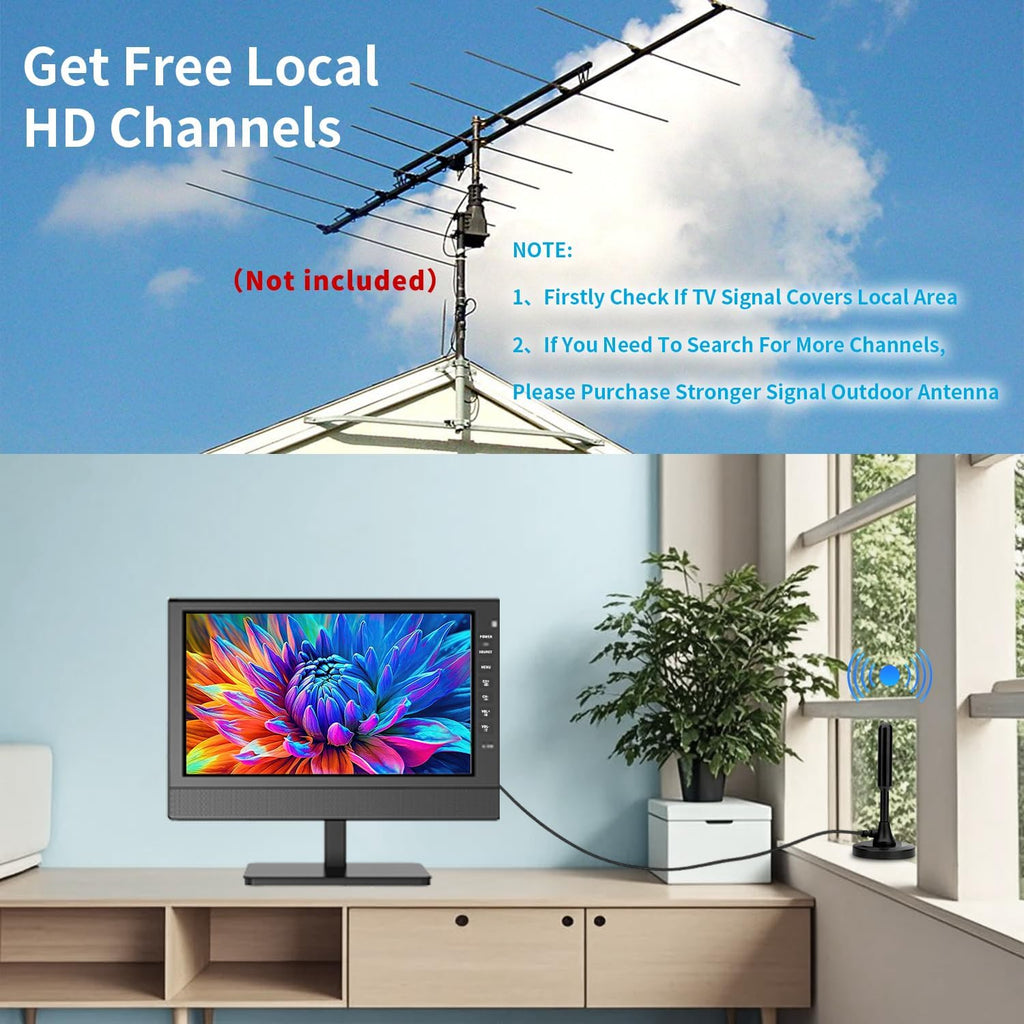 12”Portable Flat Screen TV,Small TV with Digital Tuner-HDMI-USB-Headphone Jack-AC/DC-12V Input-Use Kitchen-Caravan and Monitor