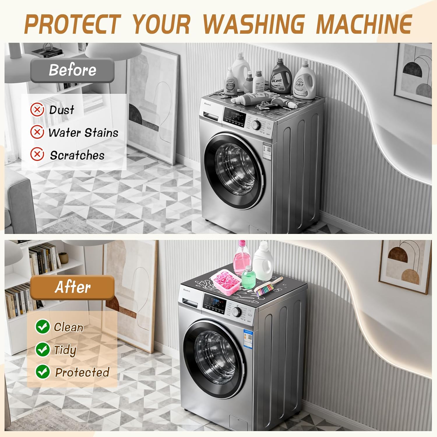 2 PCS Washer and Dryer Covers for the Top, Non Slip Washing Machine Cover, Washer and Dryer Top Protector Mat, Thickened & Dust Proof & Quick Drying Cover for Home Laundry Kitchen (26.8 x 26.8 Inch)