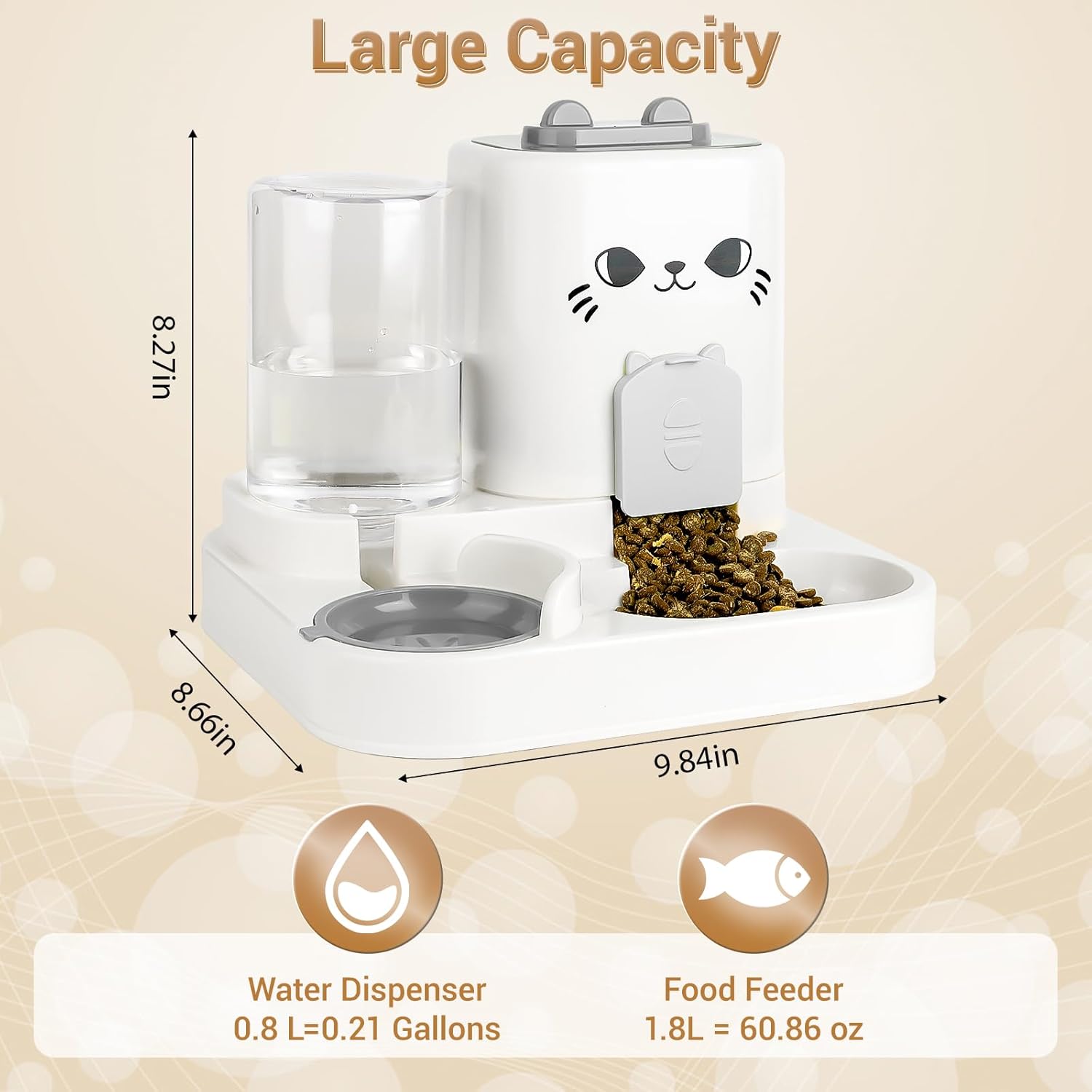 2-in-1 Gravity Pet Feeder & Water Dispenser for Cats Dogs - Large Capacity Cat Food Station with Water Bowl, Travel-Friendly (Gray)