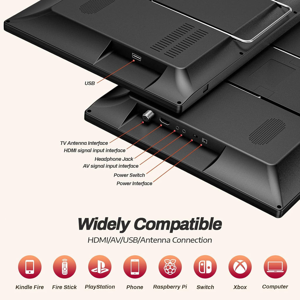 19.5" HD Portable TV with Antenna, 8000mAh Built-in Powered Operated TV for Indoor Outdoor, Rechargeable Small T V with HDMI/USB/AV Input, for Camping, Kitchen, RV, Patio, Truck, Home