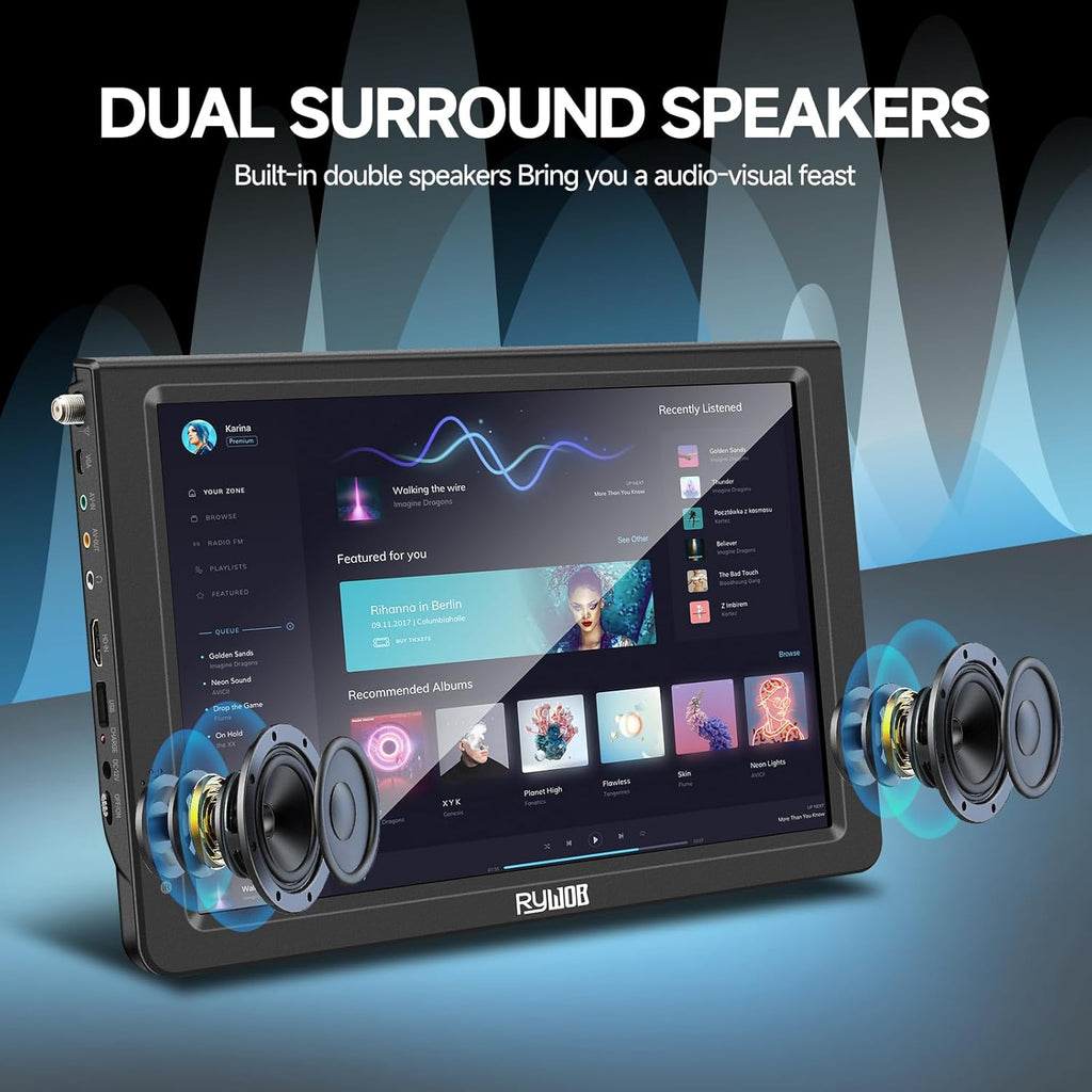 12inch Portable TV,Battery Powered TV with ATSC/HDMI/USB/SD Card/AV Input,Mini TV for Camping,Car,Travel,Emergency（Black Stand）