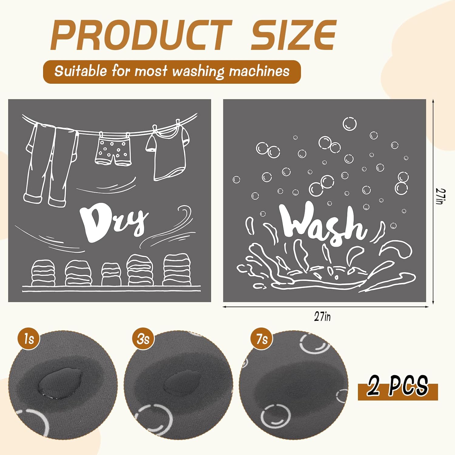 2 PCS Washer and Dryer Covers for the Top, Non Slip Washing Machine Cover, Washer and Dryer Top Protector Mat, Thickened & Dust Proof & Quick Drying Cover for Home Laundry Kitchen (26.8 x 26.8 Inch)