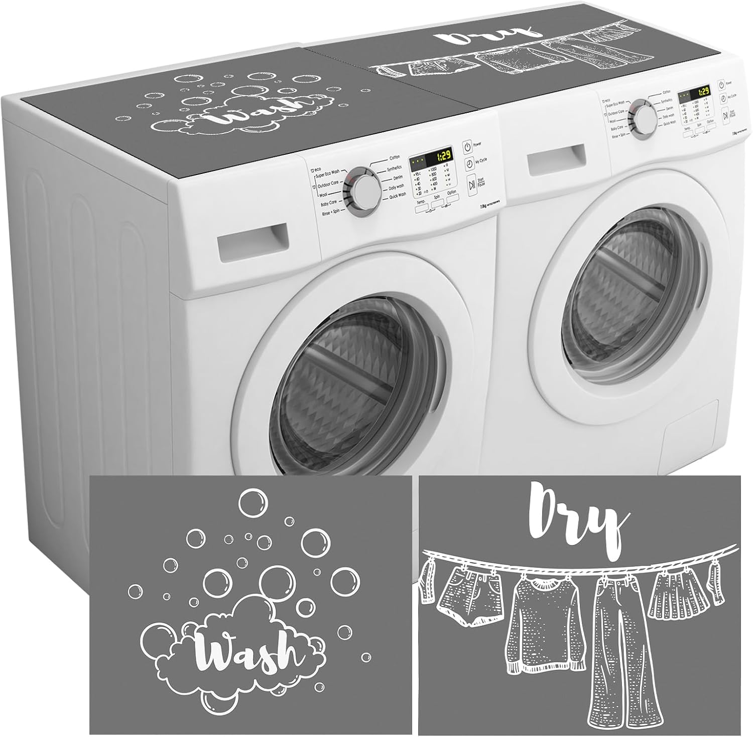 2 Pcs Washer and Dryer Covers Top Protector Mat Topper Non Slip Washing Machine Cover Dust Proof Quick Drying Protective Dust Cover Pad for Laundry Room Kitchen(26.5 x 26.5 Inch,Wreath)