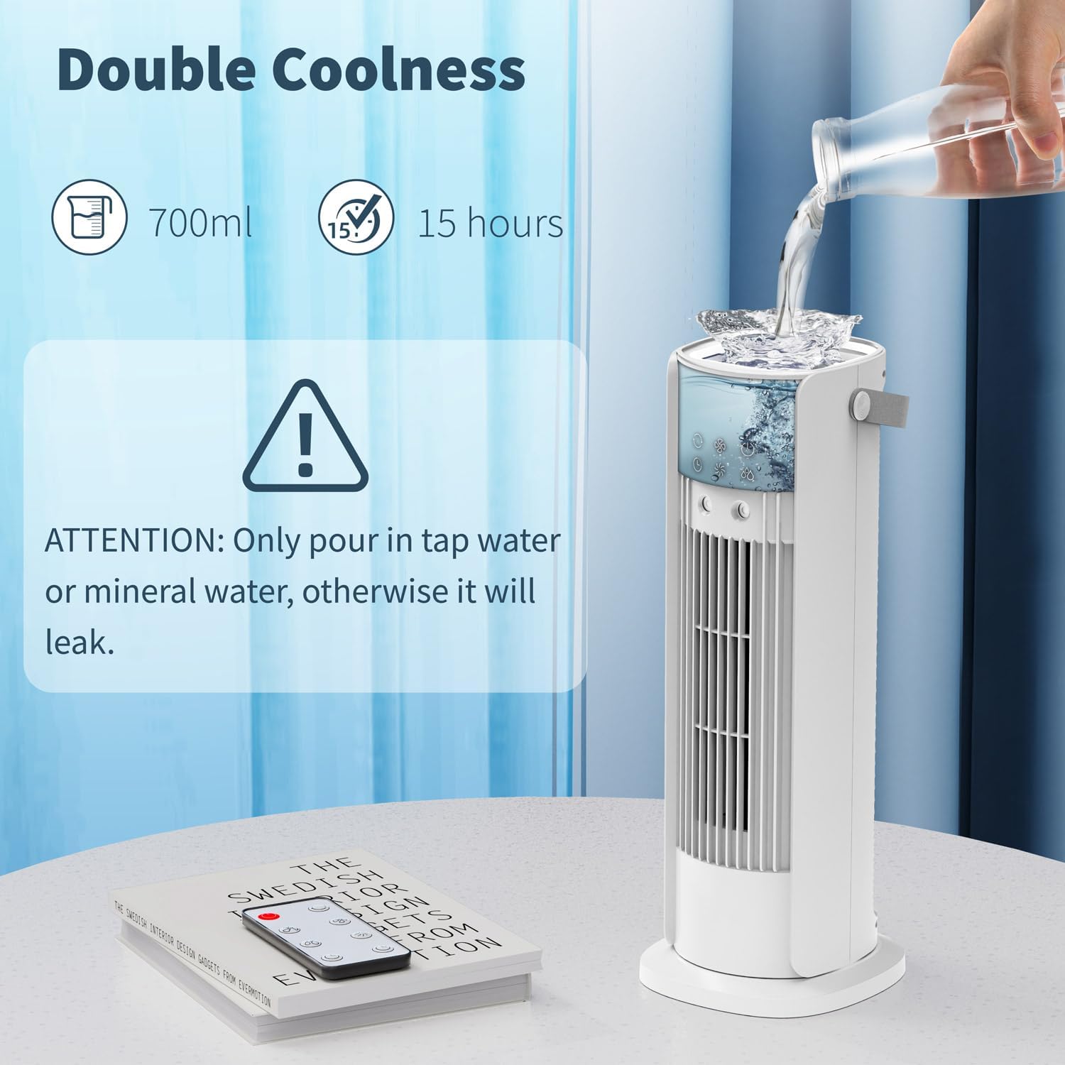 16'' Misting Tower Fan, 700ml Tank, 90° Oscillating Fan w/Remote, Bladeless Desk Fan, 4 Speeds, Timer, Cooling Fan for Bedroom, Desk, Table, Office, Room