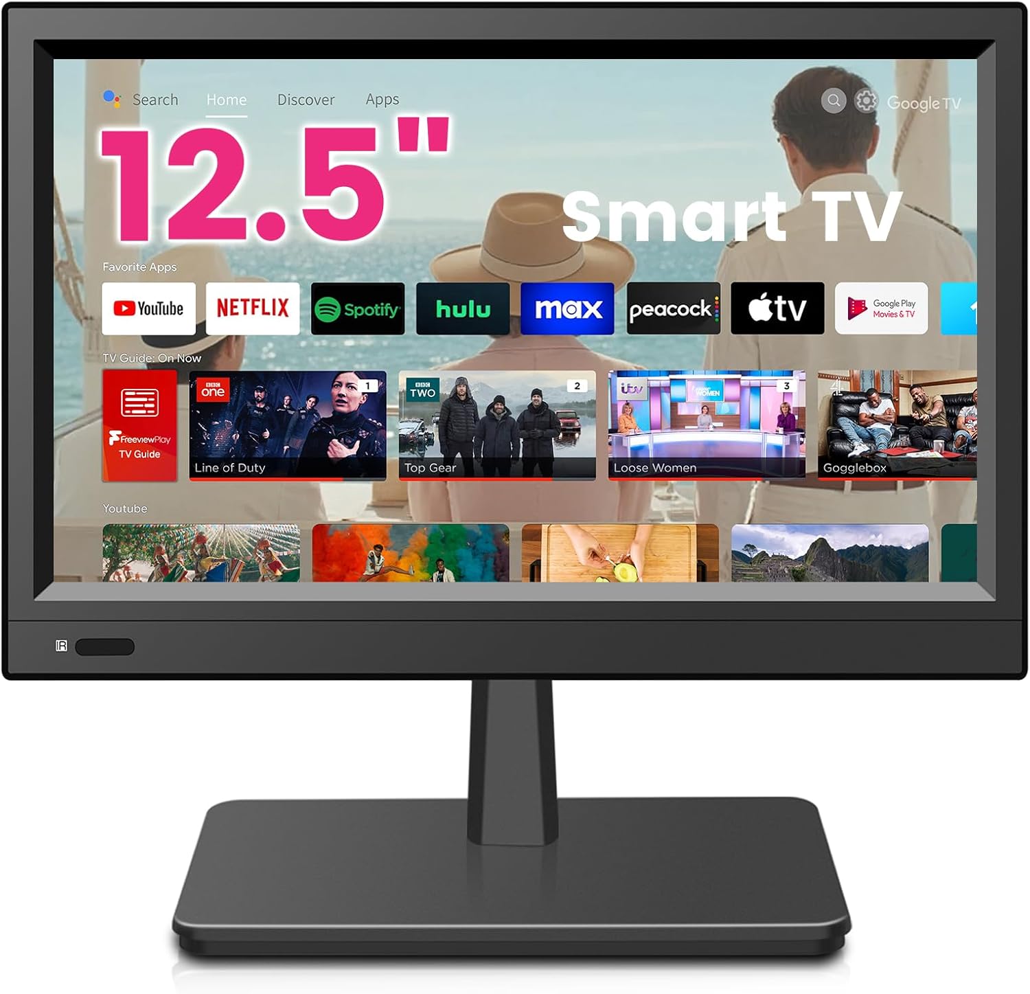 12.5 Inch Small Smart TV Full HD 1080P, Compact Flat Screen Smart TV with Built-in APP,Digital ATSC Tuner,USB/VGA/HDMI Inputs,12V Car Charger Small Smart tv for Kitchen,Bedroom,RVs,Camper