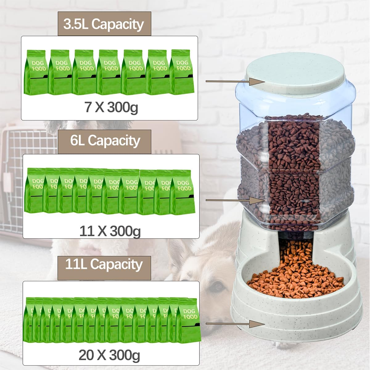 2 Pack 3.5L Automatic Gravity Pet Feeder and Water Dispenser Set, Large Capacity Automatic Dog Feeder and Dog Water Dispenser for Small Medium Dog Pets Puppy Kitten