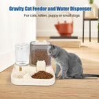 1.6L Gravity Cat Feeder and 0.6L Water Dispenser, Automatic 2 in 1 Pet Feeder and Water Dispenser for Indoor & Outdoor Cats, Puppies, Kitten, Rabbits
