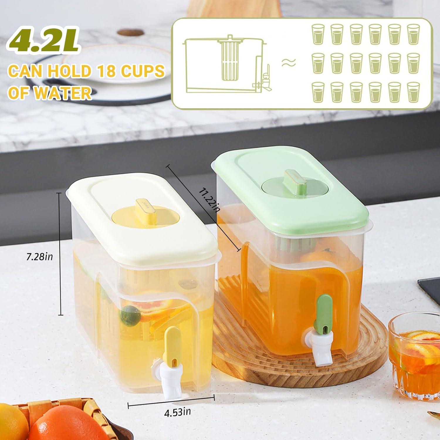 1 Gallon Drink Dispenser for Fridge, Water Container with Spigot, Upgraded Gallon Water Dispenser Ice Tea Pitcher for Fridge