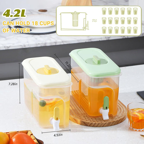 1 Gallon Drink Dispenser for Fridge, Water Container with Spigot, Upgraded Gallon Water Dispenser Ice Tea Pitcher for Fridge