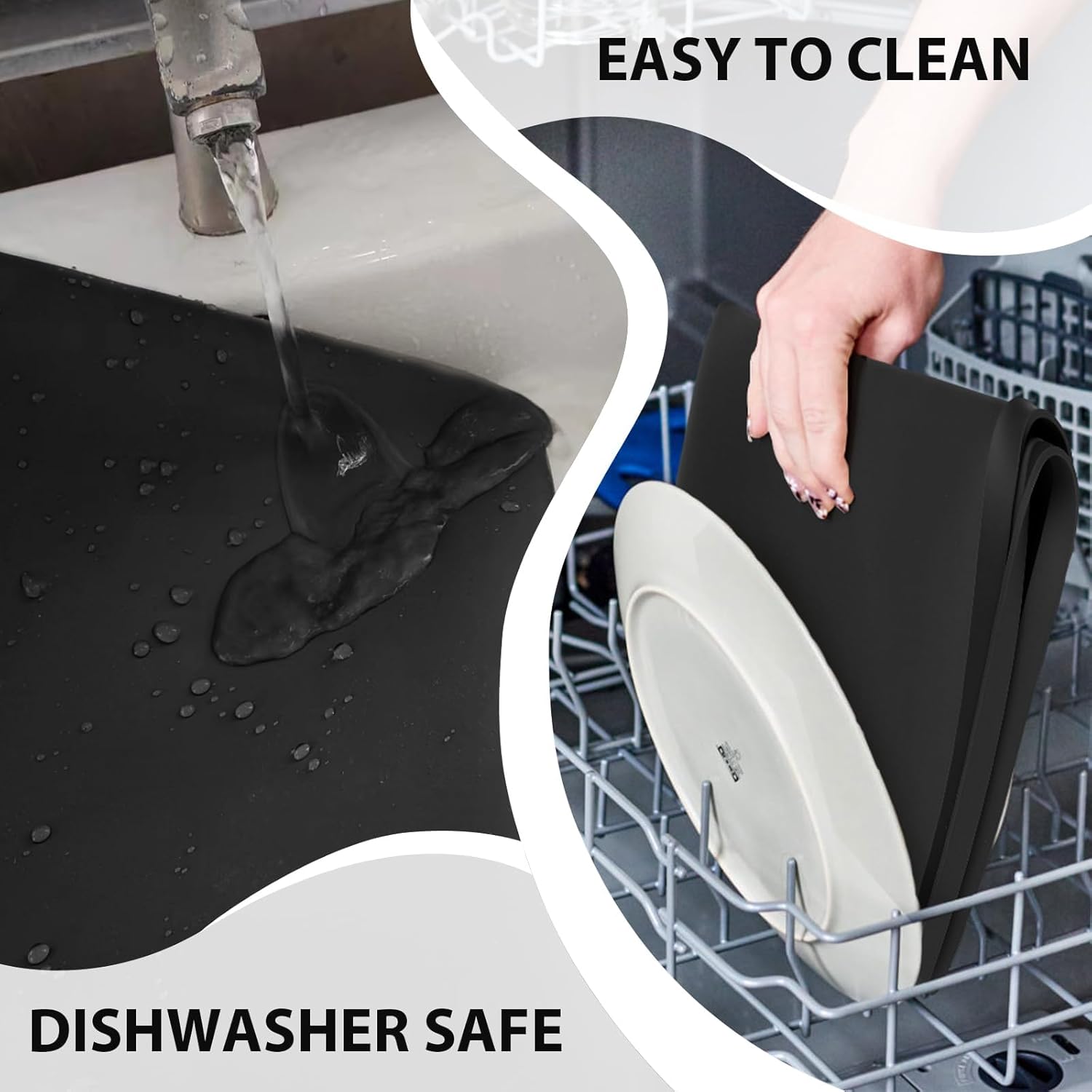 2 PCS Washer and Dryer Covers for the Top, 25.6''x 23.6'' Silicone Dryer Top Protector Mat Non-slip Waterproof Washing Machine Cover Protector Top Load for Laundry & Kitchen (Black)