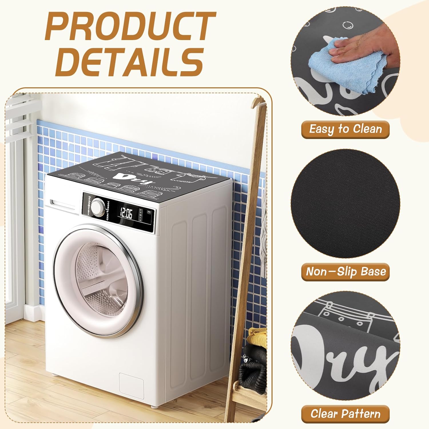 2 PCS Washer and Dryer Covers for the Top, Non Slip Washing Machine Cover, Washer and Dryer Top Protector Mat, Thickened & Dust Proof & Quick Drying Cover for Home Laundry Kitchen (26.8 x 26.8 Inch)