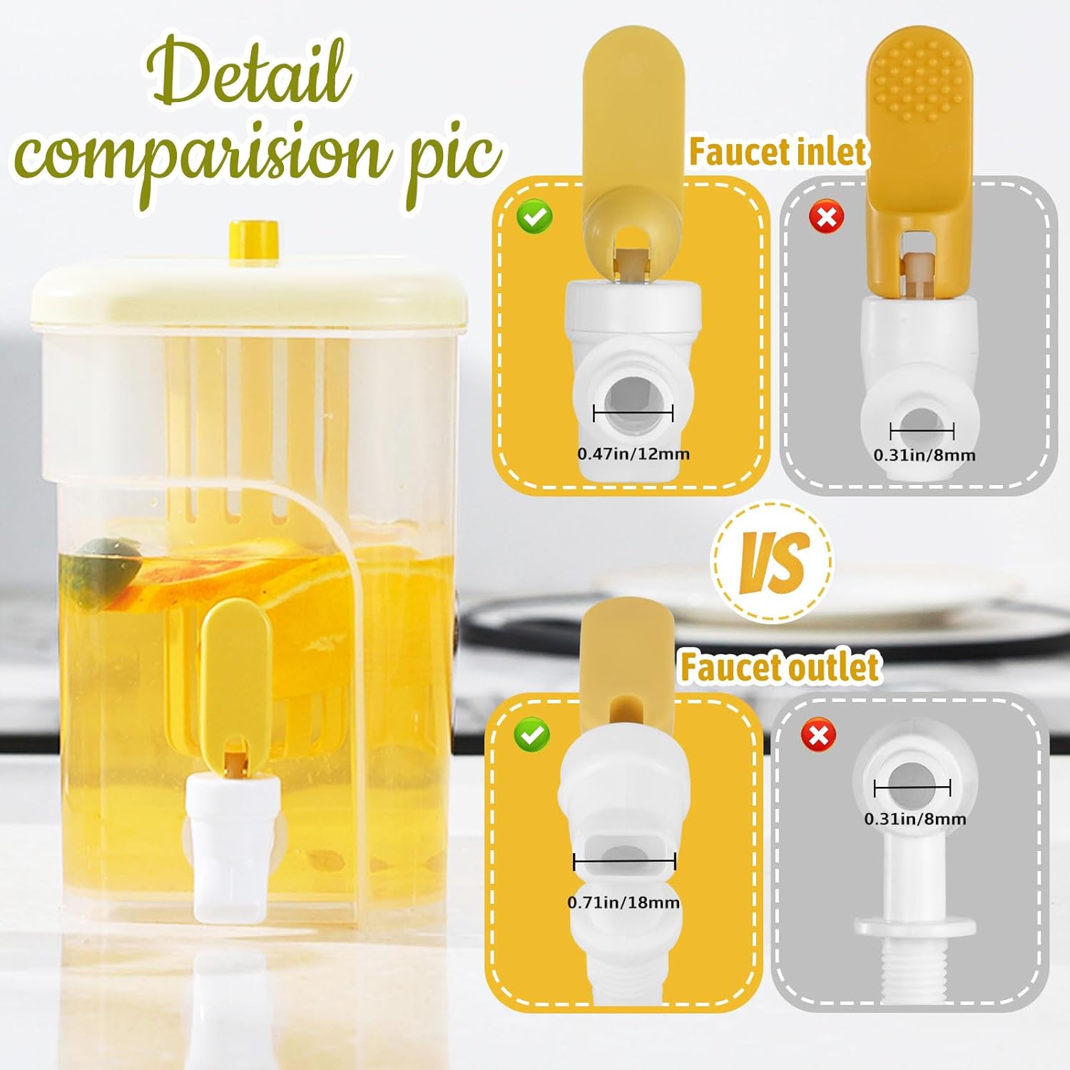 1 Gallon Drink Dispenser for Fridge, Water Container with Spigot, Upgraded Gallon Water Dispenser Ice Tea Pitcher for Fridge