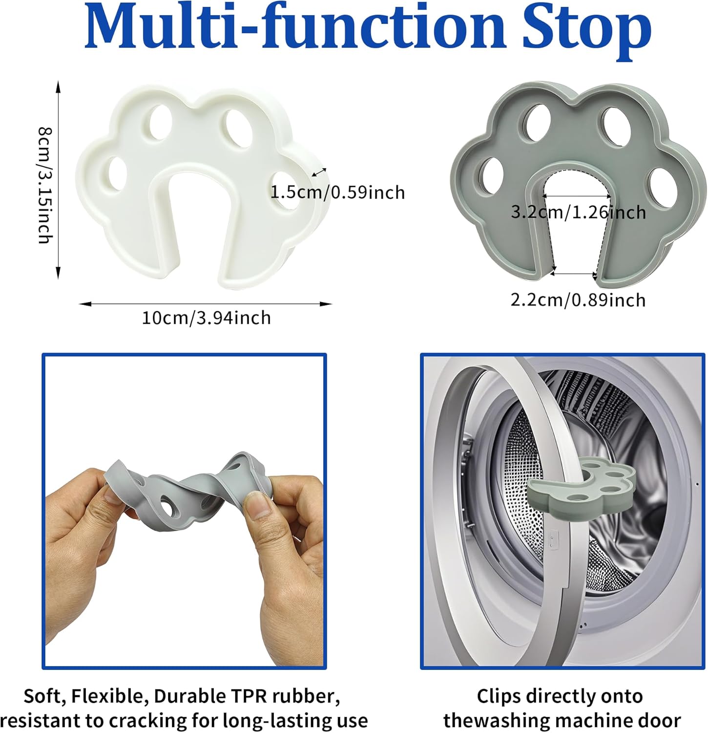 2 Pack Washing Machine Door Prop Open, Easy to Use Washer Door Prop Stopper, Fits Washer Dishwasher Dryer Door Prop Open Keep for Proper Ventilation & Drying, Silicone Laundry Accessories, Grey