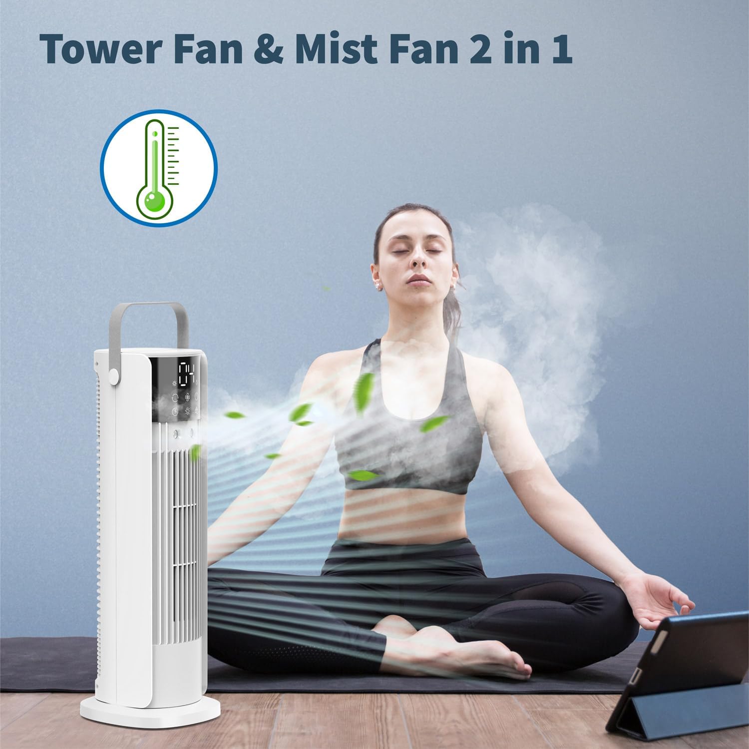 16'' Misting Tower Fan, 700ml Tank, 90° Oscillating Fan w/Remote, Bladeless Desk Fan, 4 Speeds, Timer, Cooling Fan for Bedroom, Desk, Table, Office, Room