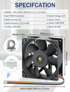 120mm x 38mm PWM 4Pin Computer Fan 12v DC Dual Ball Bearing Cooling Fan for CPU Server CPU Case mid-Tower Heat-Sink Desktop