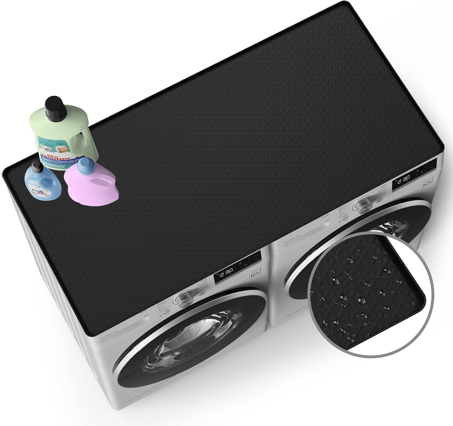 2 PCS Washer and Dryer Covers for the Top, 25.6''x 23.6'' Silicone Dryer Top Protector Mat Non-slip Waterproof Washing Machine Cover Protector Top Load for Laundry & Kitchen (Black)