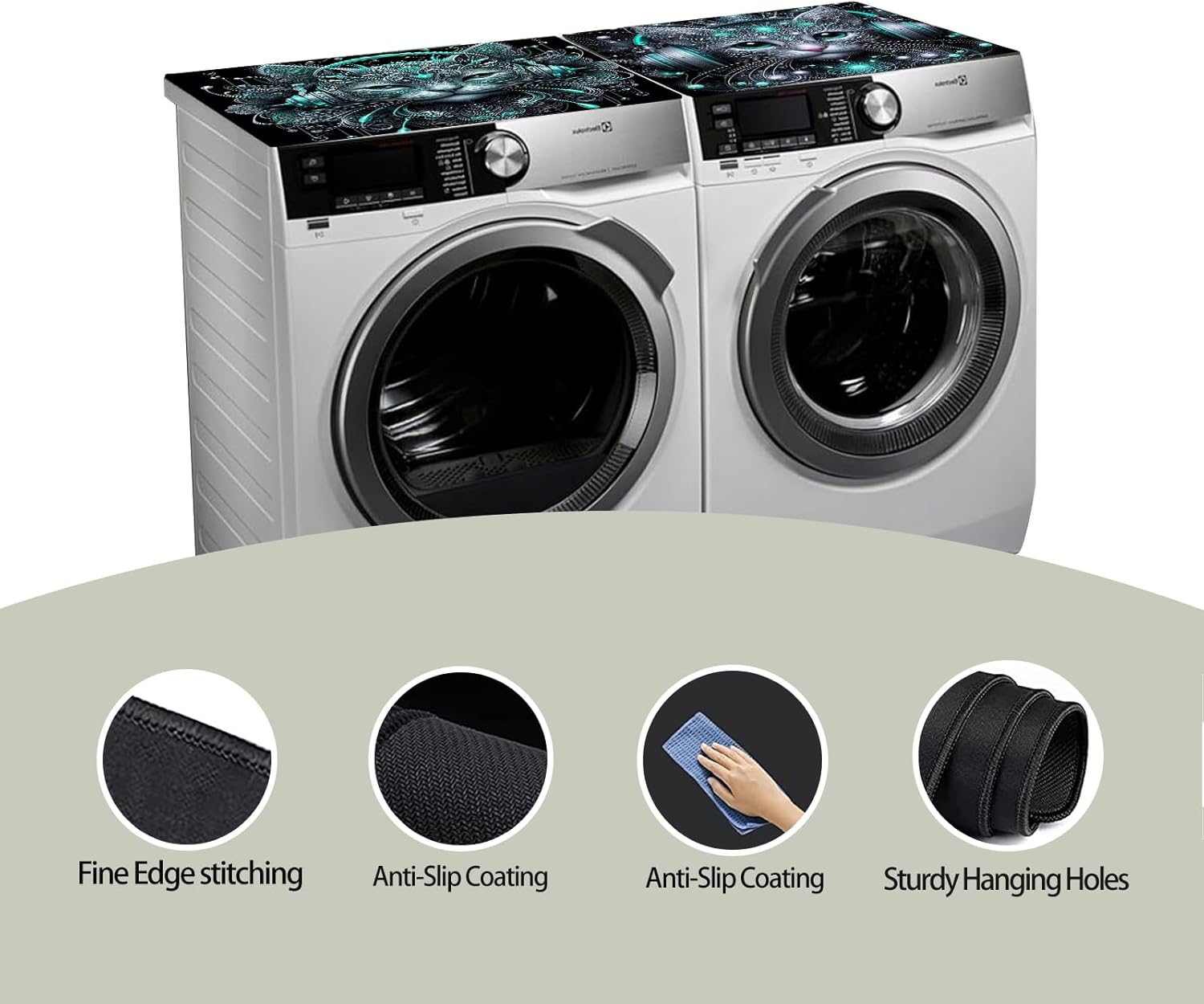 2 Pcs Washer And Dryer Covers For The Top 25.6 * 23.6 Inchesdryer Top Protector Mat Anti-Slip Washing Machine Cover Fits Most Washers And Dryers (Music Cat)