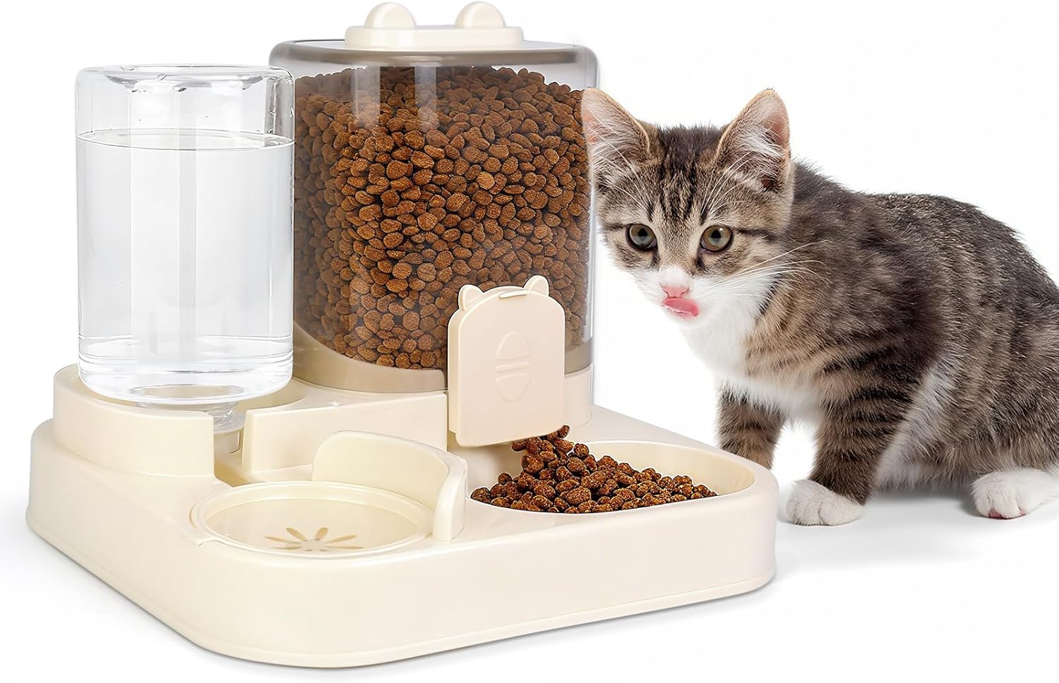 1.6L Gravity Cat Feeder and 0.6L Water Dispenser, Automatic 2 in 1 Pet Feeder and Water Dispenser for Indoor & Outdoor Cats, Puppies, Kitten, Rabbits