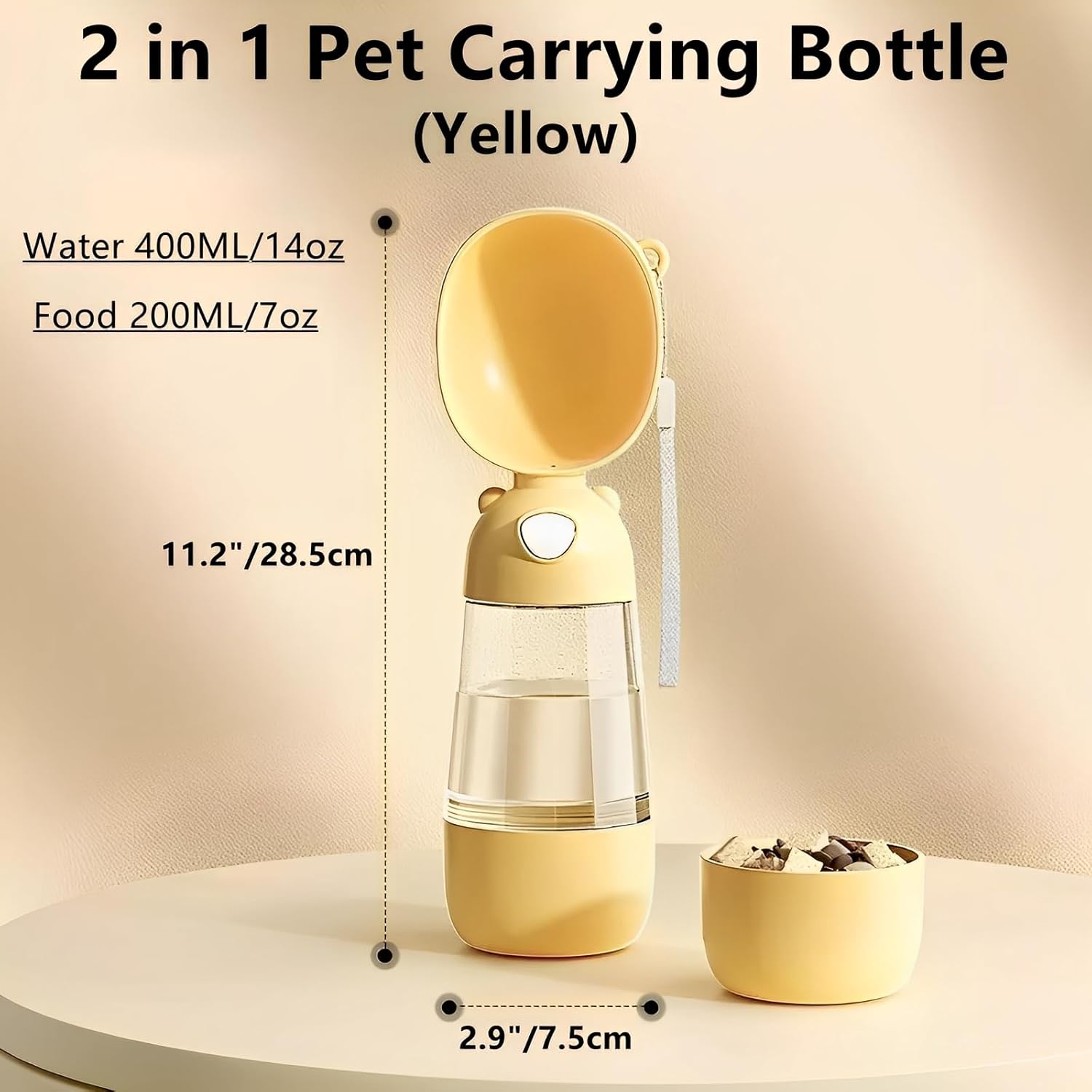 2 in 1 Dog Water Bottle with Food Container, Portable Dogs Water Dispenser, Outdoor Drink Bottles for Puppy, Cat, Pet, Essential Items for Travel, Walking, Hiking, Pet Accessories (Yellow)