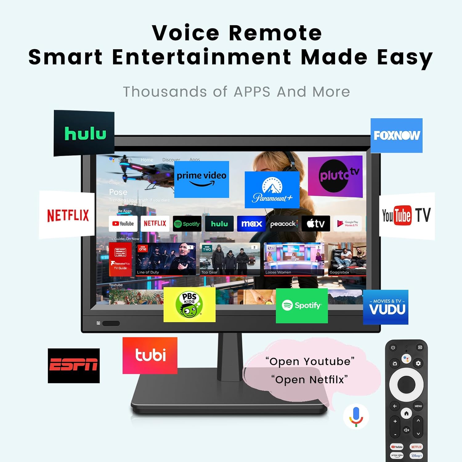 12.5 Inch Small Smart TV Full HD 1080P, Compact Flat Screen Smart TV with Built-in APP,Digital ATSC Tuner,USB/VGA/HDMI Inputs,12V Car Charger Small Smart tv for Kitchen,Bedroom,RVs,Camper