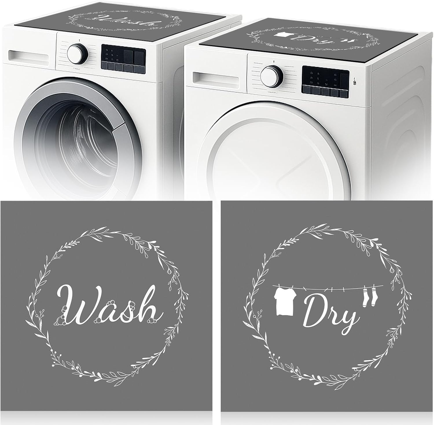 2 Pcs Washer and Dryer Covers Top Protector Mat Topper Non Slip Washing Machine Cover Dust Proof Quick Drying Protective Dust Cover Pad for Laundry Room Kitchen(26.5 x 26.5 Inch,Wreath)