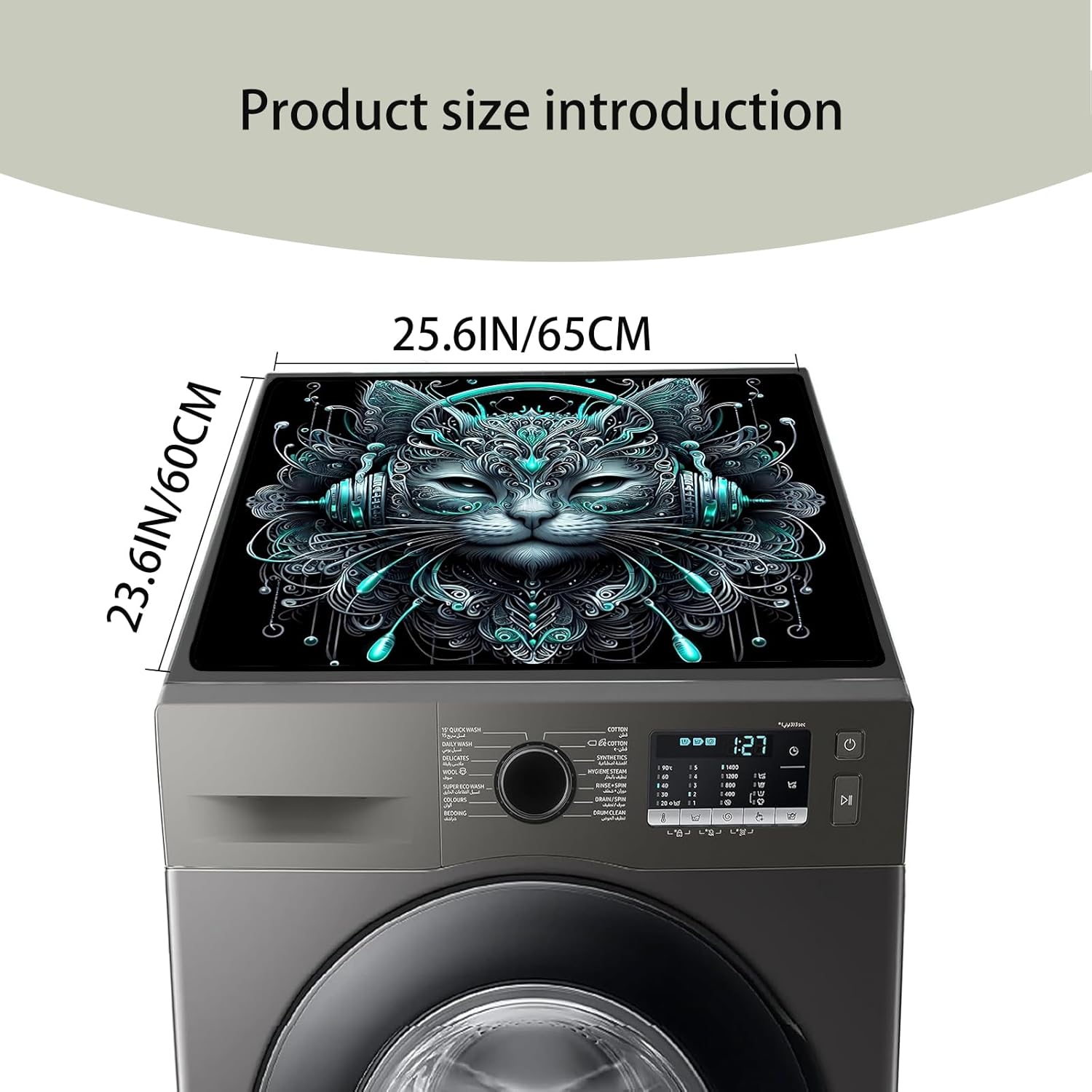 2 Pcs Washer And Dryer Covers For The Top 25.6 * 23.6 Inchesdryer Top Protector Mat Anti-Slip Washing Machine Cover Fits Most Washers And Dryers (Music Cat)