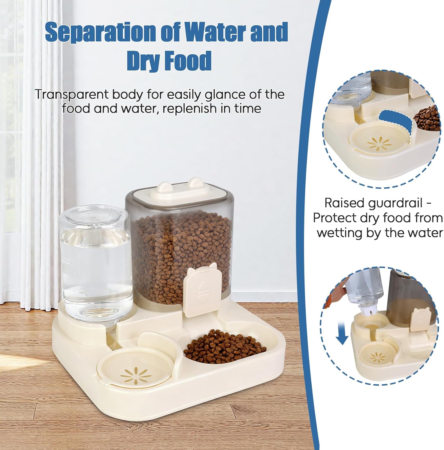 1.6L Gravity Cat Feeder and 0.6L Water Dispenser, Automatic 2 in 1 Pet Feeder and Water Dispenser for Indoor & Outdoor Cats, Puppies, Kitten, Rabbits