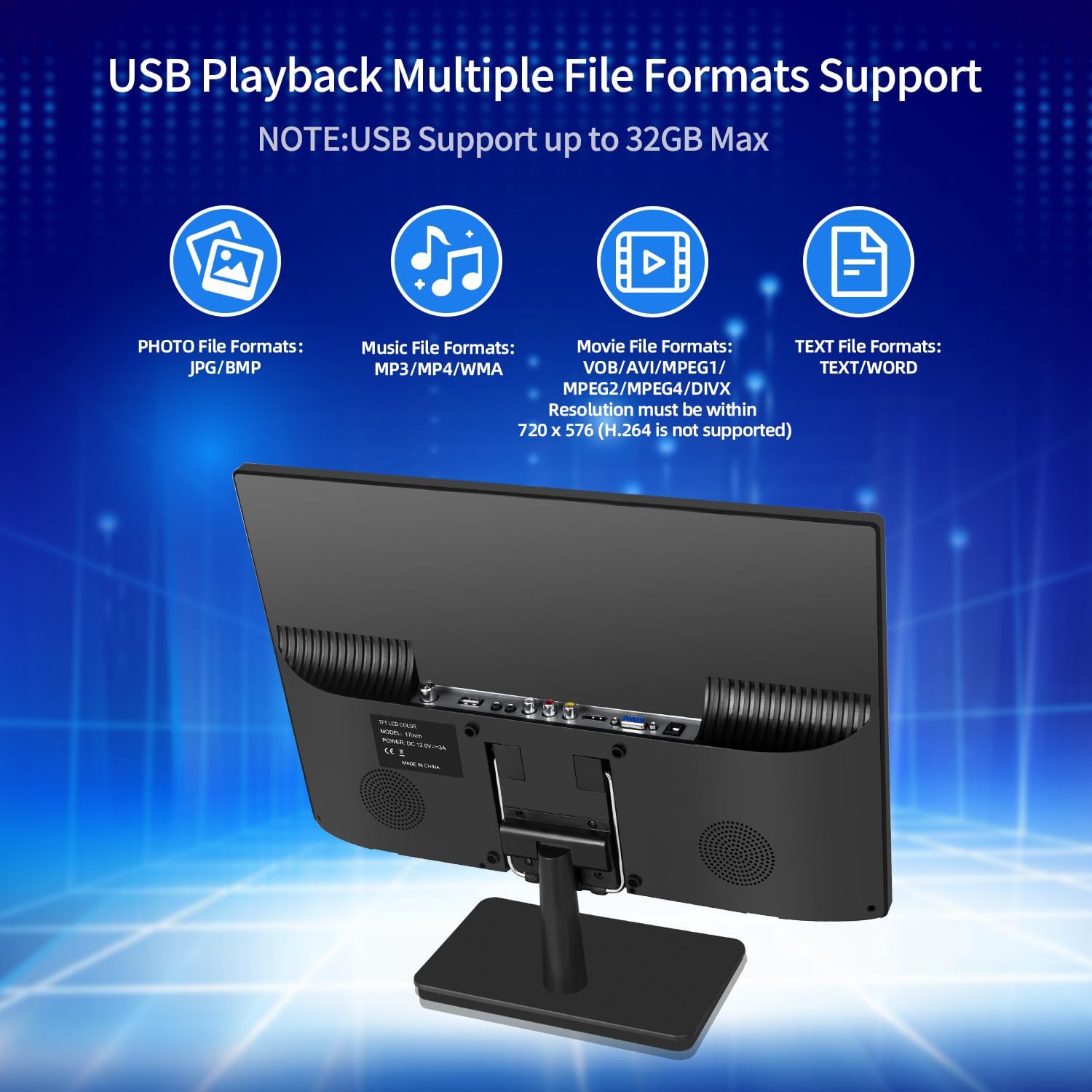 17 inch TV,Small HD Widescreen LED with Antenna,Digital ATSC Tuner-Free HD Local Channels,HDMI VGA USB Port,12 Volt Charger Cable/AC Power TV for Camping,Caravan and Kitchen