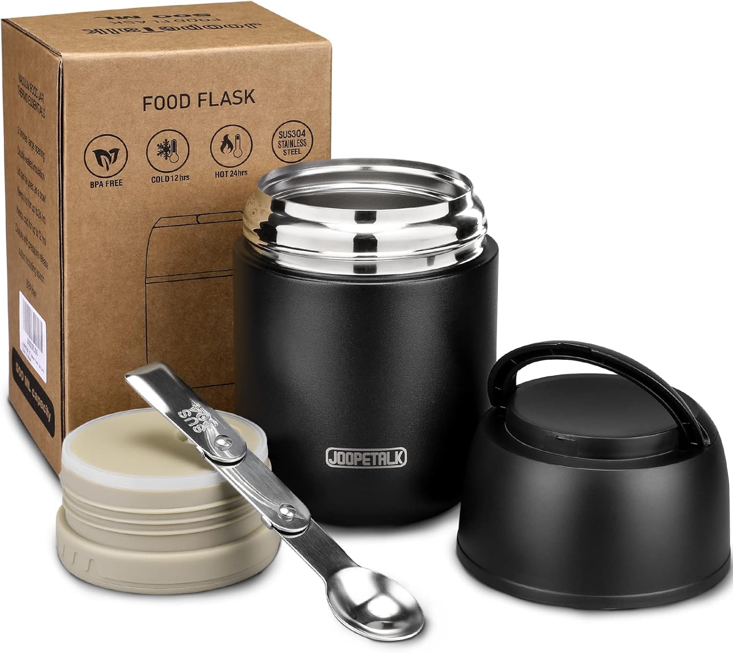 17 oz Insulated Lunch Containers Hot Food Jar, Wide Mouth Soup Thermo for Hot Food Kids Adults, Vacuum Stainless Steel Thermo Lunch Box With Handle Folding Spoon for School, Office (Blue-Pink)