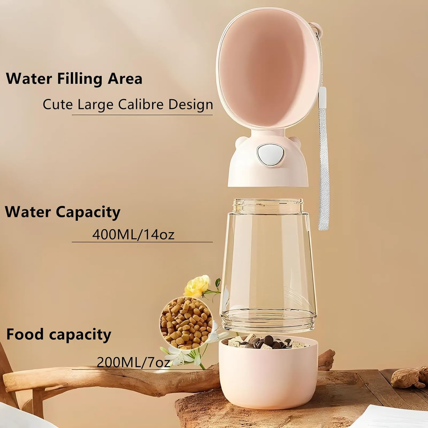 2 in 1 Dog Water Bottle with Food Container, Portable Dogs Water Dispenser, Outdoor Drink Bottles for Puppy, Cat, Pet, Essential Items for Travel, Walking, Hiking, Pet Accessories (Yellow)