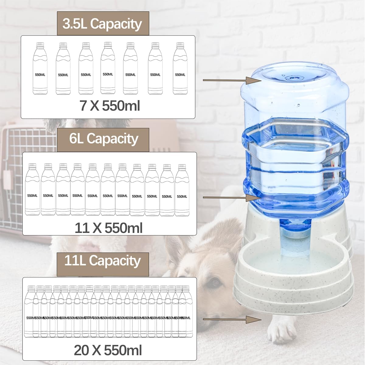 2 Pack 3.5L Automatic Gravity Pet Feeder and Water Dispenser Set, Large Capacity Automatic Dog Feeder and Dog Water Dispenser for Small Medium Dog Pets Puppy Kitten