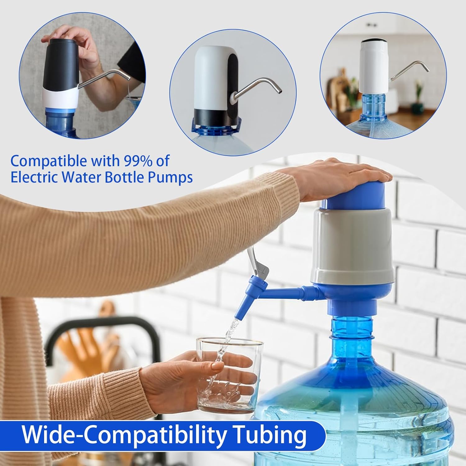 2 PCS Silicone Water Dispenser Hoses Replacement Hose for Electric 5 Gallon Water Bottle Pump (1/4"" ID Total 1M & 1.5M Lengths), Extended and Thickened Silicone Hose for Electric Water Bottle Pump