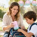 17 oz Insulated Lunch Containers Hot Food Jar, Wide Mouth Soup Thermo for Hot Food Kids Adults, Vacuum Stainless Steel Thermo Lunch Box With Handle Folding Spoon for School, Office (Blue-Pink)